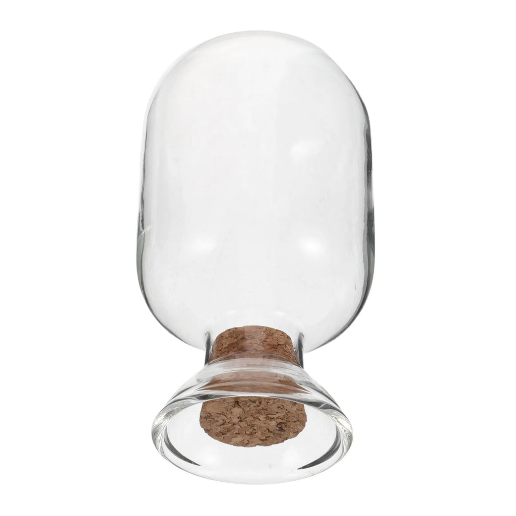 Small Clear Glass Bottle with Cork Stopper Upside Down Shape Decorative Match Holder Mantel Fireplace Display Compact Qme