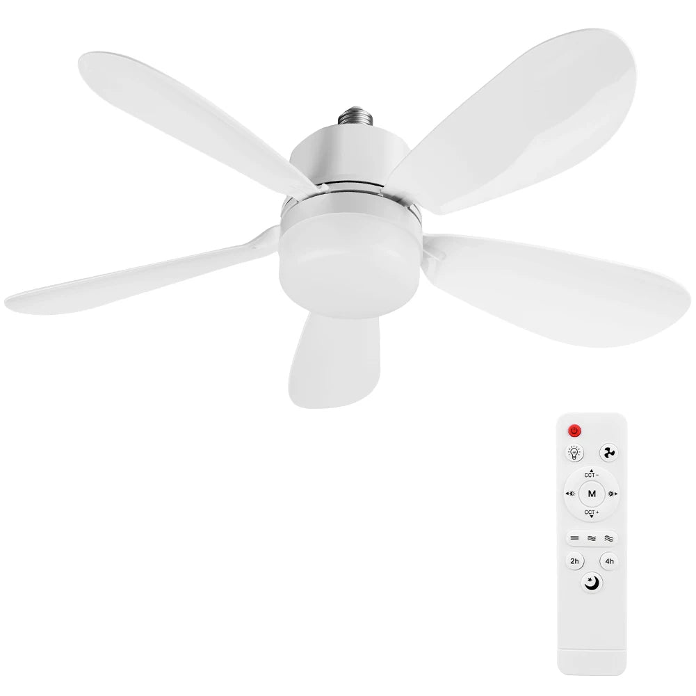 Silent Ceiling Fan with LED Lantern Remote Control Universal Dimming Fan E26/E27 Base Detachable Five Leaf Fan for Home Outdoor Qme 40W 520mm