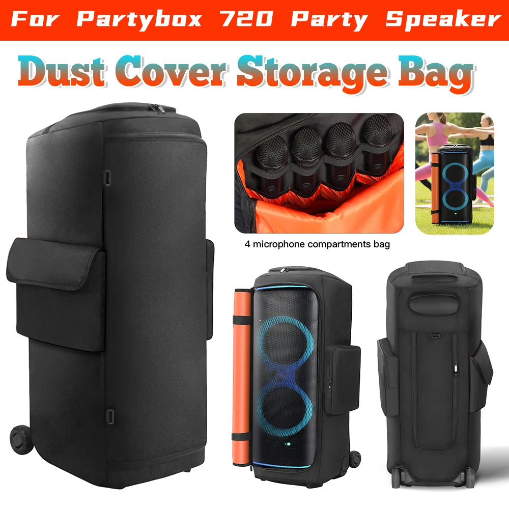 For JBL Partybox 720 Portable Speaker Dust Case with Mic Pocket Padded Speaker Protective Cover Wear-Resist Speakers Accessories Qme