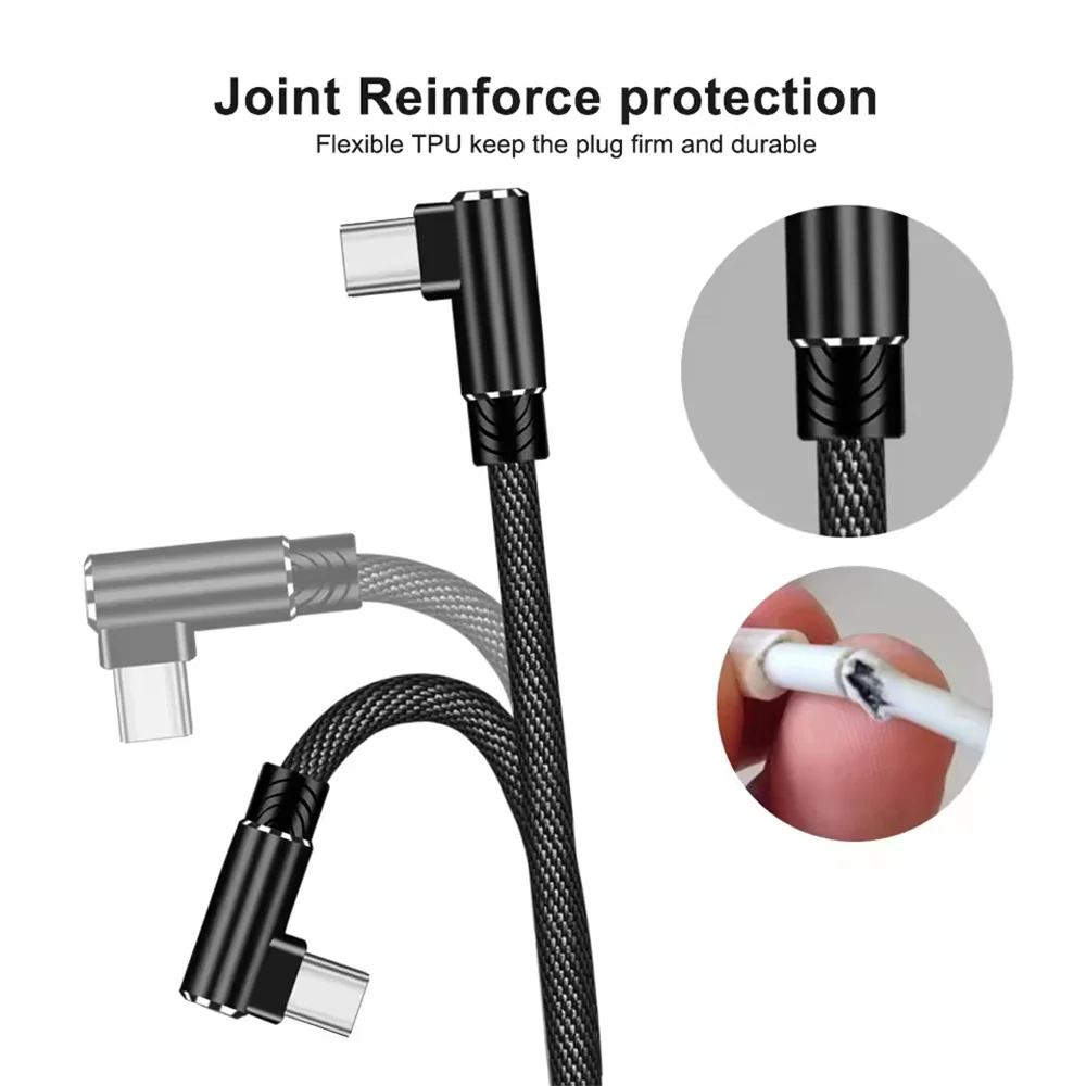 40W 5A USB To Type C Fast charge Weave Data Cable 90 Degree Phone Charger Cable For iPhone Xiaomi Huawei USB Charging Data Wire Qme
