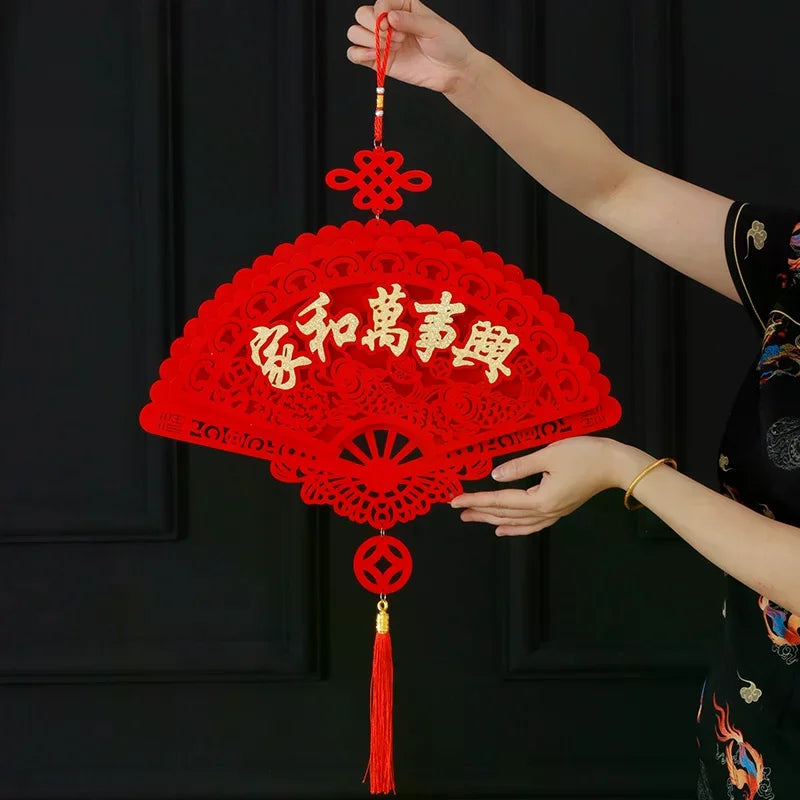 Spring Festival Chinese Knot Pendant Large Fortune Hanging Tassel Pendant Flocking Red Lucky Holiday Hanging Ornament Qme