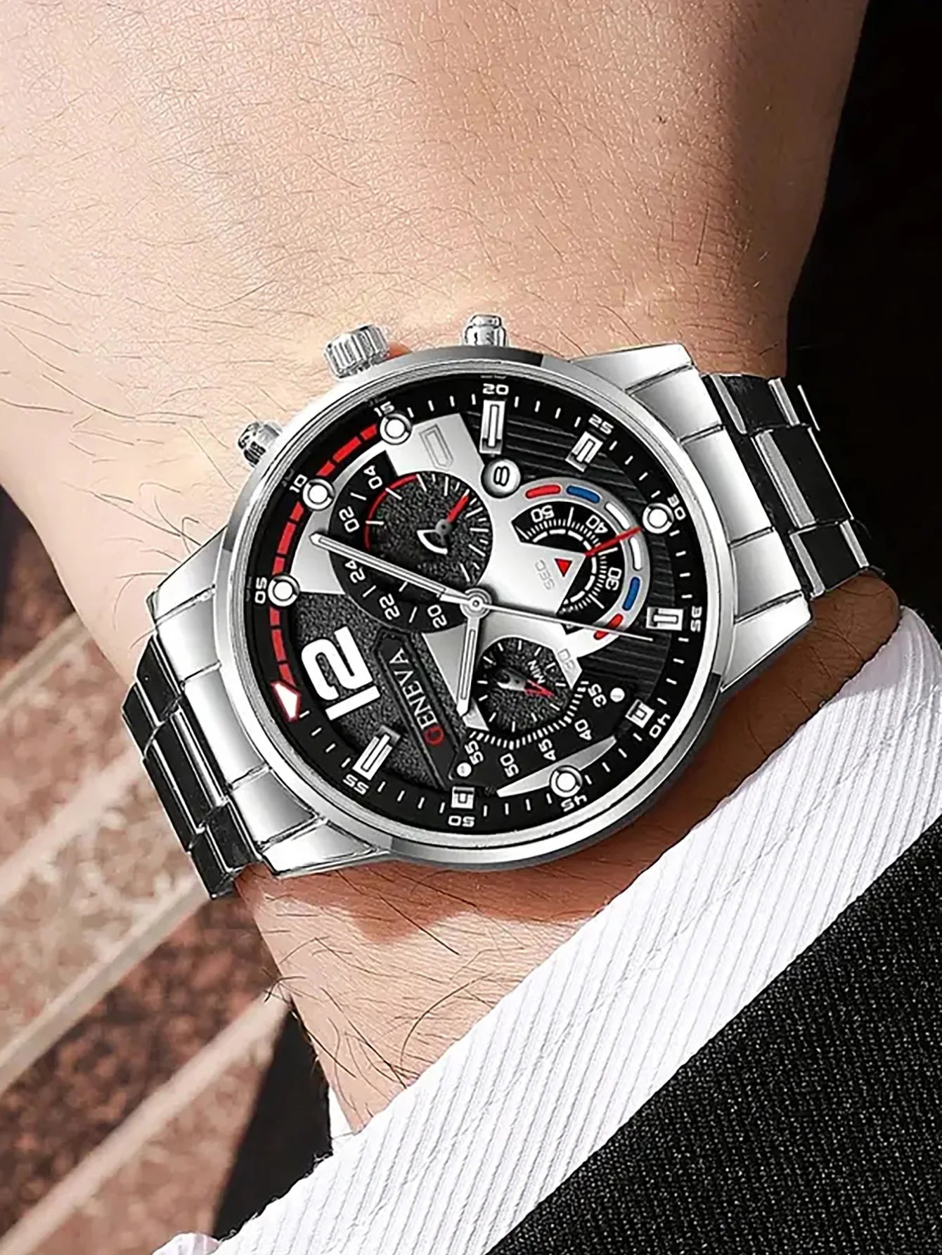 Men's Quartz Watch And Ring Set Stainless Steel Band Suitable for Daily Wear Birthday Gift Box Not Included Qme