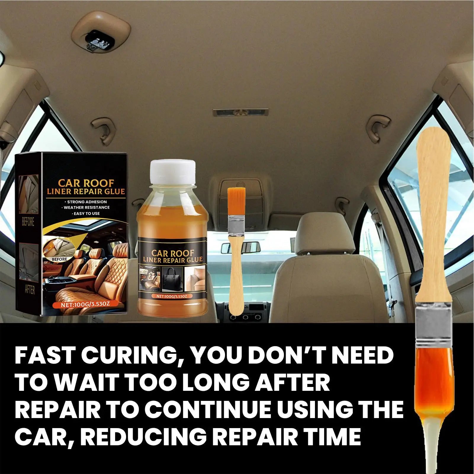 Headliner Glue 100g Car Roof Interior Glue Strong Adhesive with Brush Inside Repair for Leather Polyester Sponge Canvas Qme
