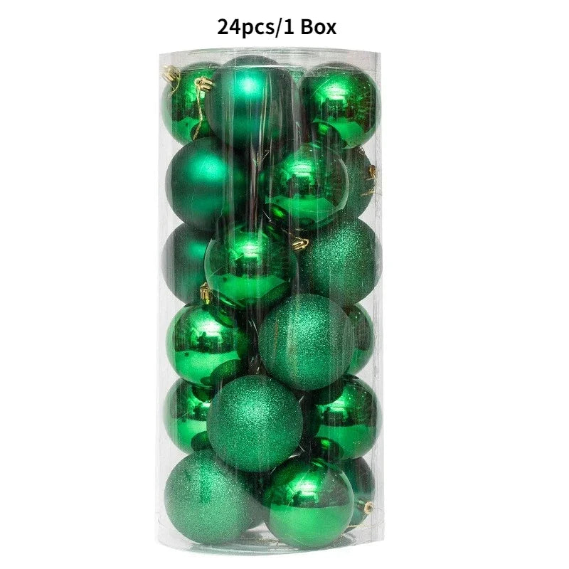 24pcs Christmas Ball Christmas Tree Decoration Ornaments for Home Decor Halloween New Year Navidad Pendant Ball Accessories Qme green-24pcs