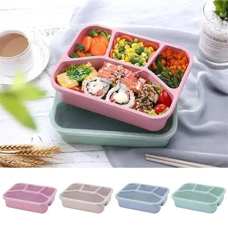 Bento Box Lunch Box Adult LunchBox Containers For Toddler Kids Adults 4 Compartments Fork Leak-Proof Microwave Dishwasher Qme