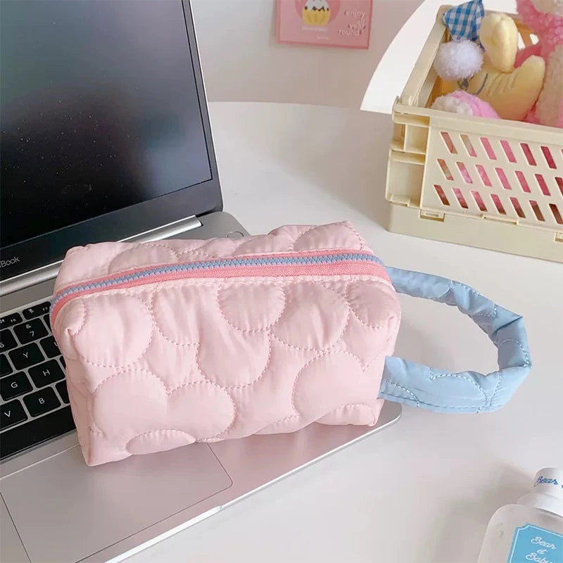 Candy Colors Cosmetic Bag Soft Flannel Cartoon Pattern Fashion Handbag For Women Qme one size Pink