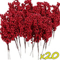 Christmas Artificial Berries Decoration Red Berry Branches for Xmas Tree Party Home Table Ornaments Red Fruit Wreath DIY Gift Qme 20 Branches 20.5x7x3cm