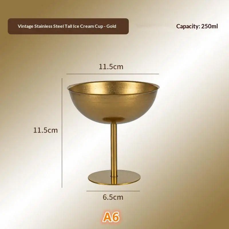 Retro Ice Cream Goblet Stainless Steel Food Grade Dishwasher Safe Qme B6
