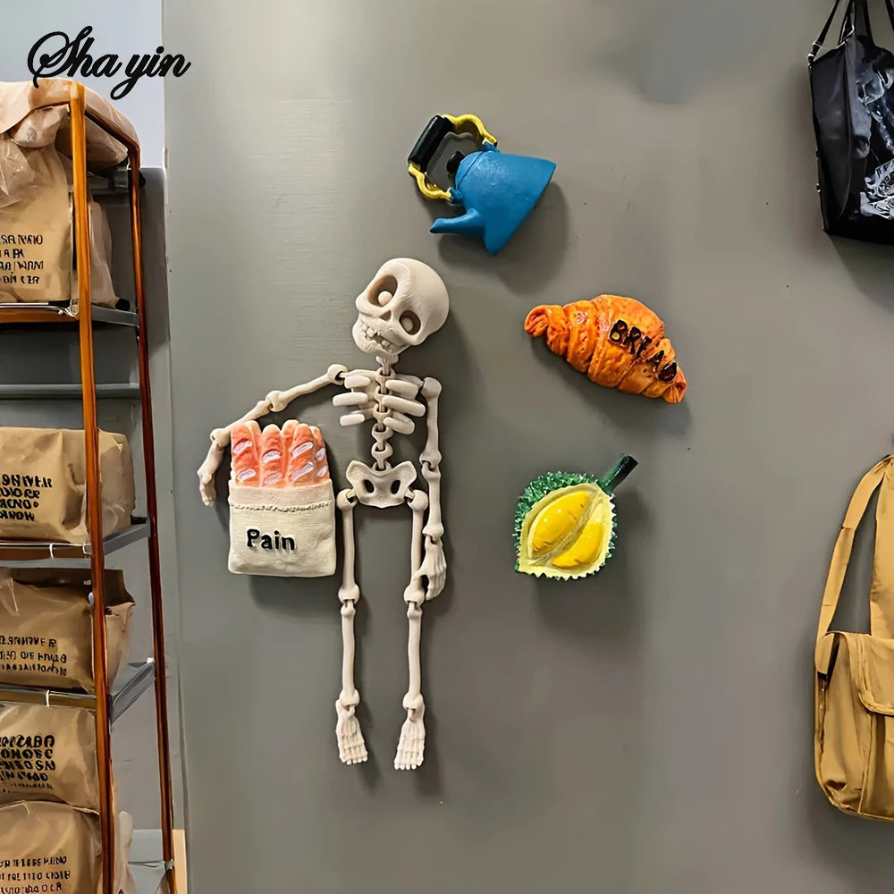 1Pc Magnetic Poseable Skull Fridge Magnet Funny Halloween Gift Easter Kitchen & Dining Decor Home Accessory, Quirky Decor Qme