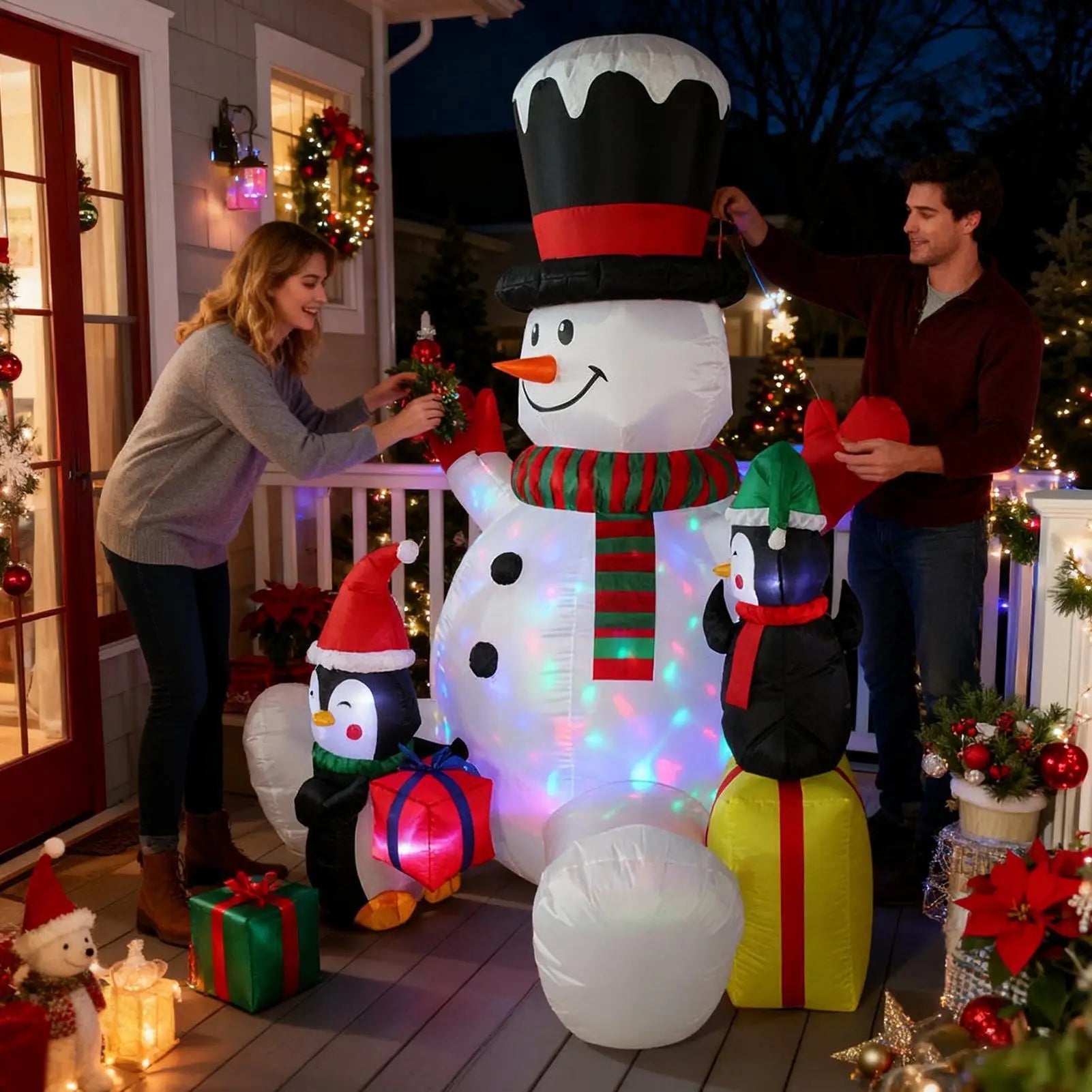 Inflatable Christmas Decorations 7ft Waterproof Lighting Decor Christmas Inflatable Snowman For Family Friends Indoor Outdoor Qme