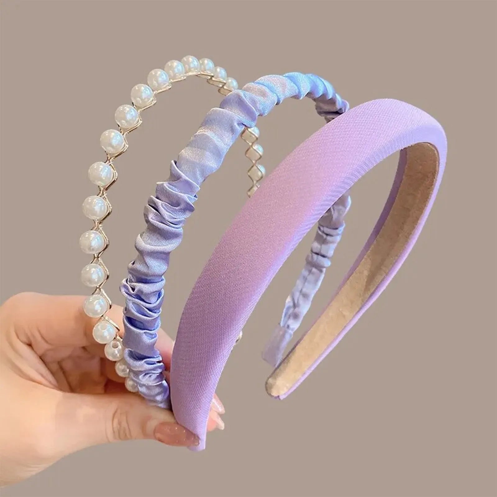 3pcs Set Fashion Headbands for Women Girls Pearl Hair Bands Versatile Simple Hairband Hair Hoop Hair Accessories Headwear Qme Purple