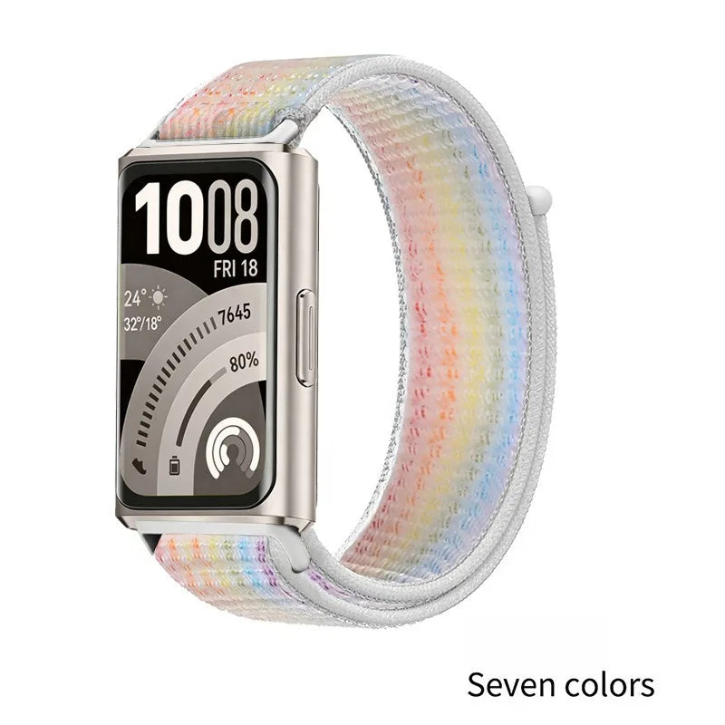A Stylish Lightweight Nylon Loop Watchband with Exquisite Hardware Stitching Velcro Strap for Huawei Bracelet 11 Series 11 pro Qme Colorful Huawei 11 11Pro