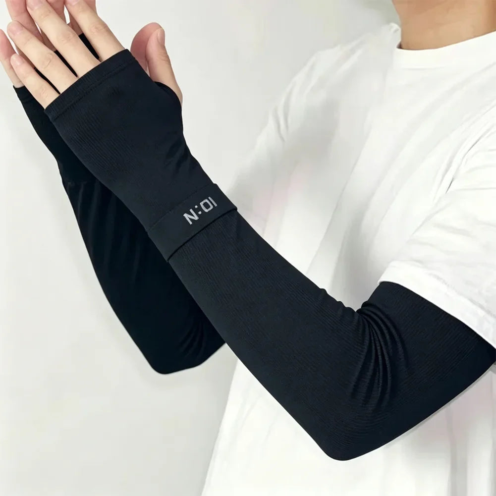 1 Pair Mens Ice Arm Sleeves Sunscreen Elastic Driving Gloves Outdoor UV Protection Arm Cover Sleeves Lightweight Cool Muff New Qme