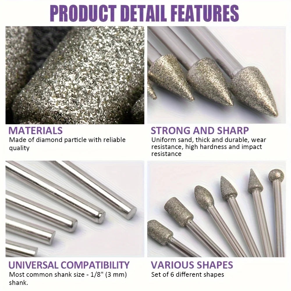 20pcs Diamond Grinding Head Set, Rotating Tool Accessories Carving Combination, Suitable for Carving, Polishing, and Polishing J Qme
