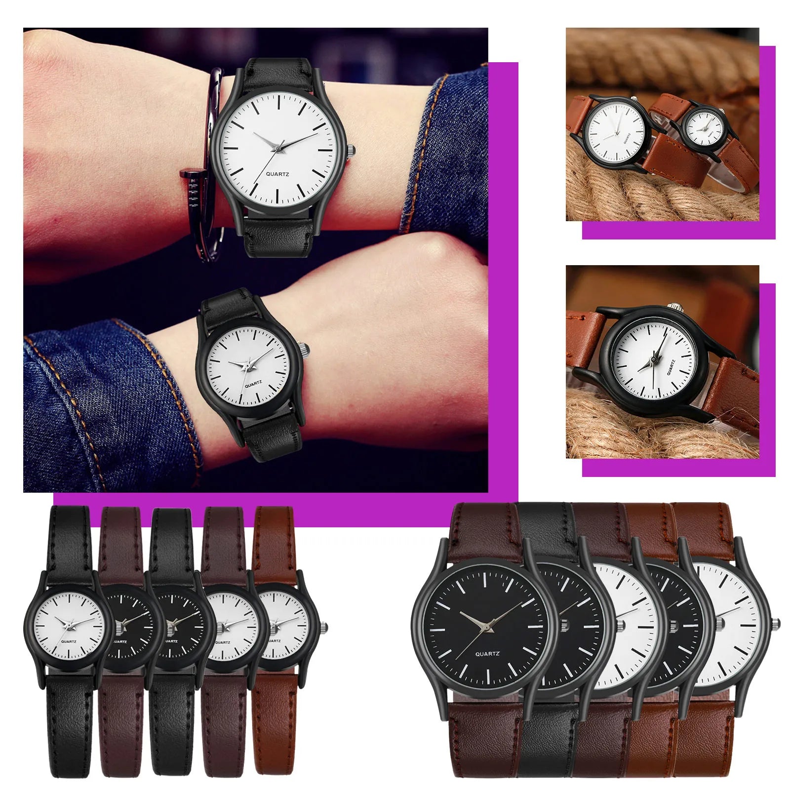 New Couples Watches Leather Strap Minimalist Fashion Quartz Wristwatches Multiple Colors Clothing Accessory Casual Simple Watch Qme
