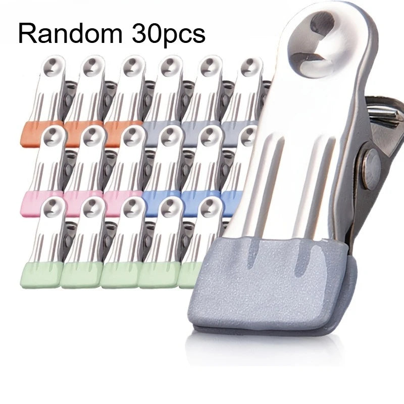 20/30pcs Stainless Steel Clothes Clip Is Used For Laundry, And Multi-Purpose - Used As A Bag Clip For Socks, Towels, And Snacks Qme Random 30pcs