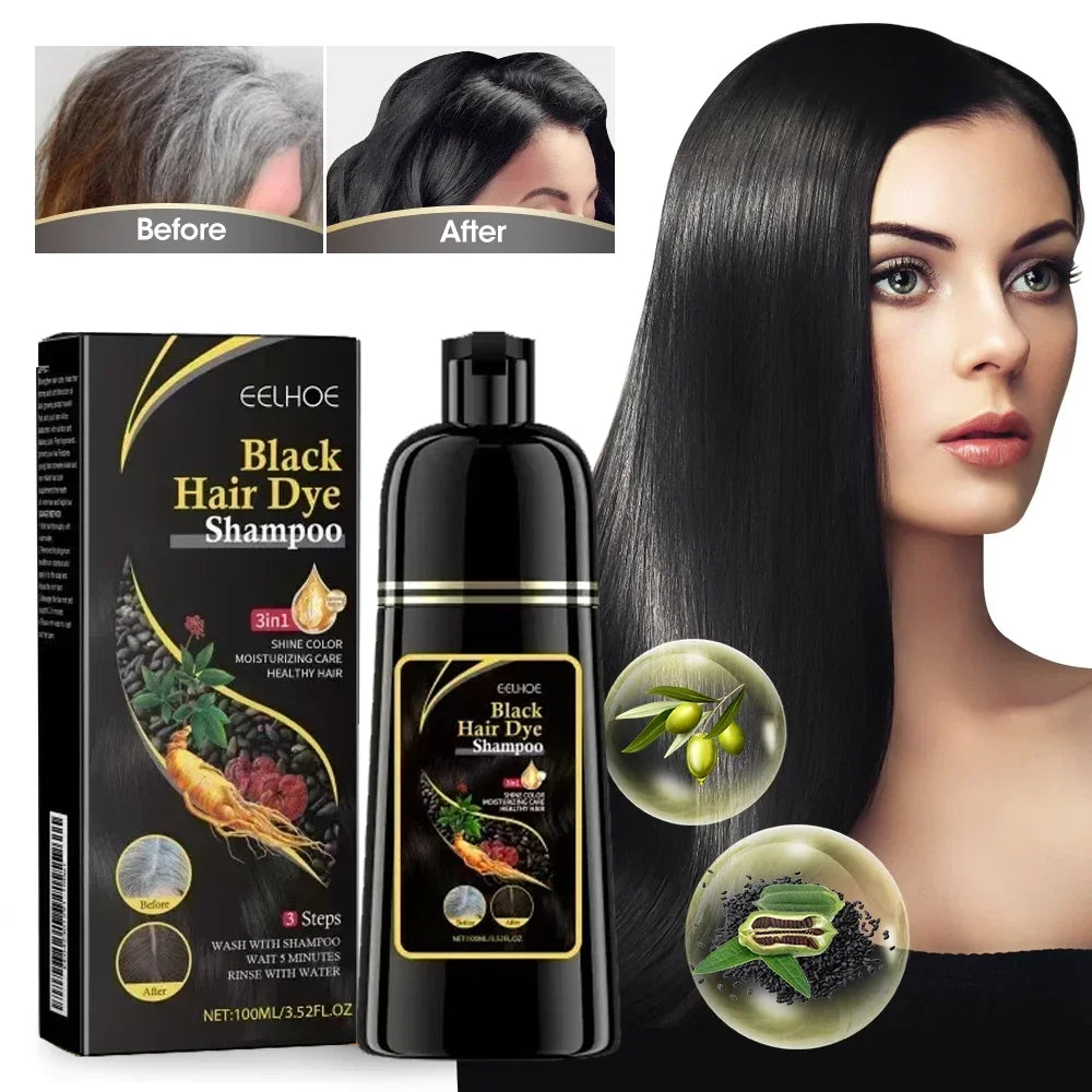 Instant Black Dye Shampoo Black Brown Hair Coloring Natural Herbal Ginseng Hair Repair Shampoo Grey White Hair Dyed Black Qme