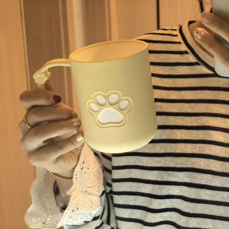 Cute Cartoon Cat Paw Couples Plastic Mouthwash Toothbrush Cup Handle Qme A2