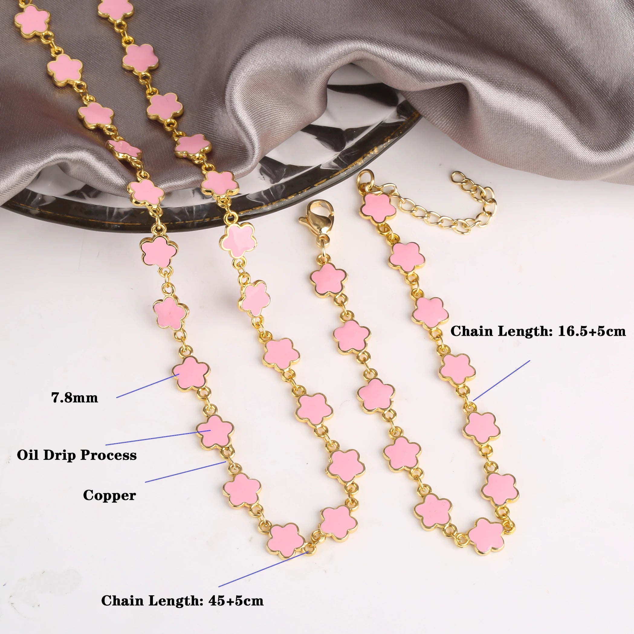 Classic 7 Color Copper Drip Oil Five-Leaf Flower Bracelet Necklace Pentagram Jewelry Set For Women Wedding Party Daily Wear Qme
