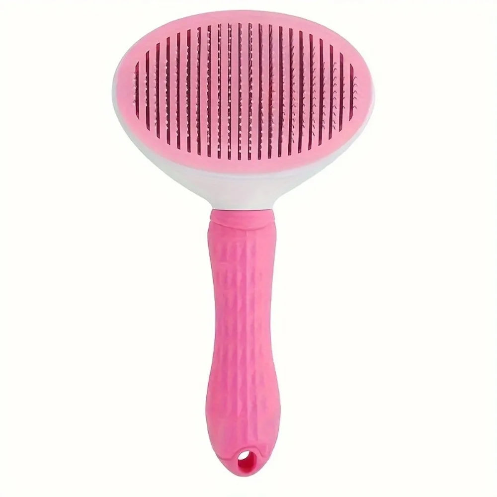 Self Cleaning Slicker Brush for Cats Dogs, One-click Pet Hair Remover Comb, Shedding Grooming Brush with Retractable Needles Qme Pink 1pc