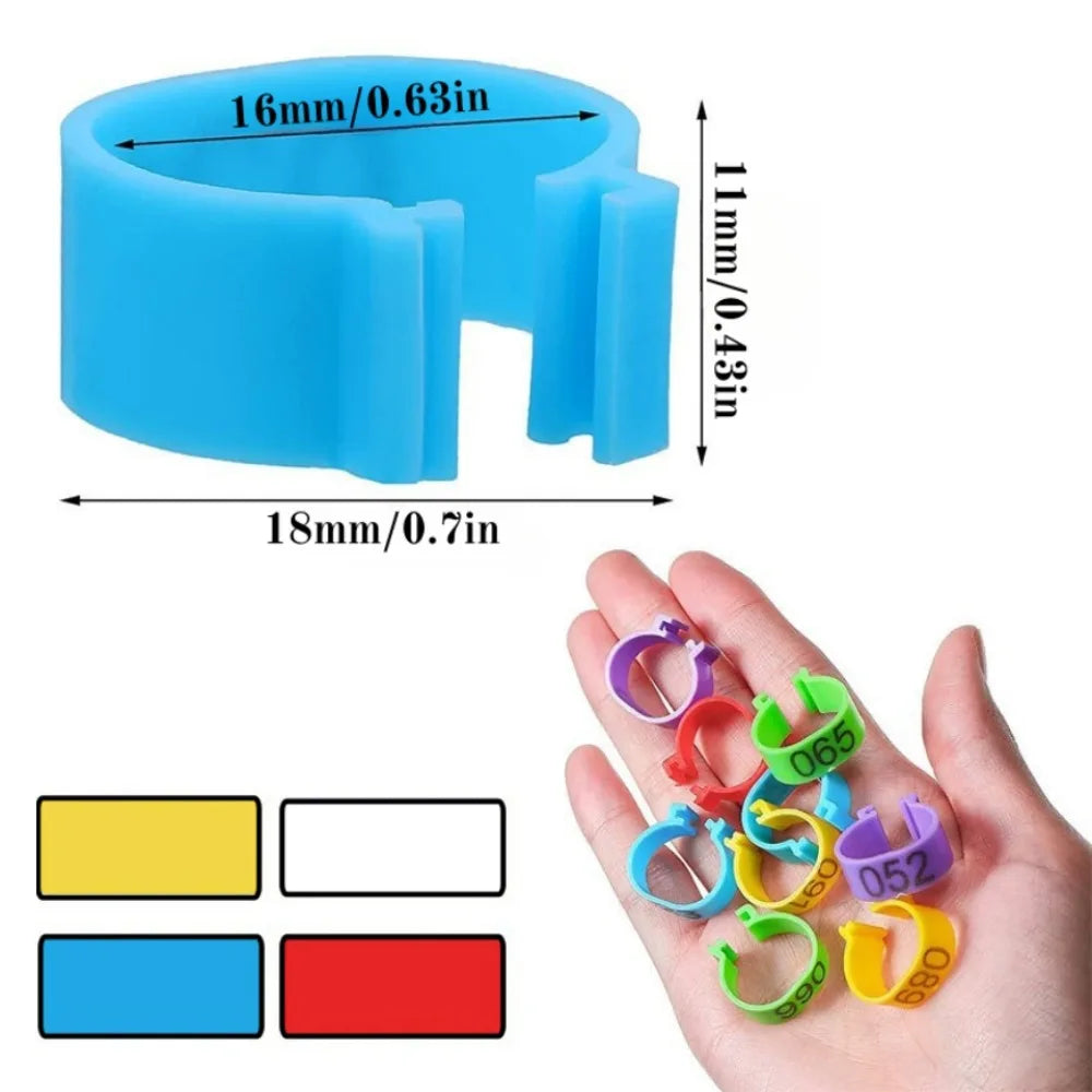 50pcs-10pc Chicken Foot Ring 1.6cm Turkeys Quail Foot Ring Multi-Color Numbered Identification Leg Rings Poultry Carry Foot Ring Qme
