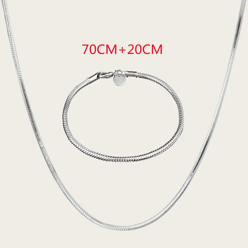 Big Promotion Authentic 925 Sterling Silver Stamped Jewelry Set for Men Women Necklace Bracelet Snake Chain with Lobster Clasps Qme 28 Inch (70CM)