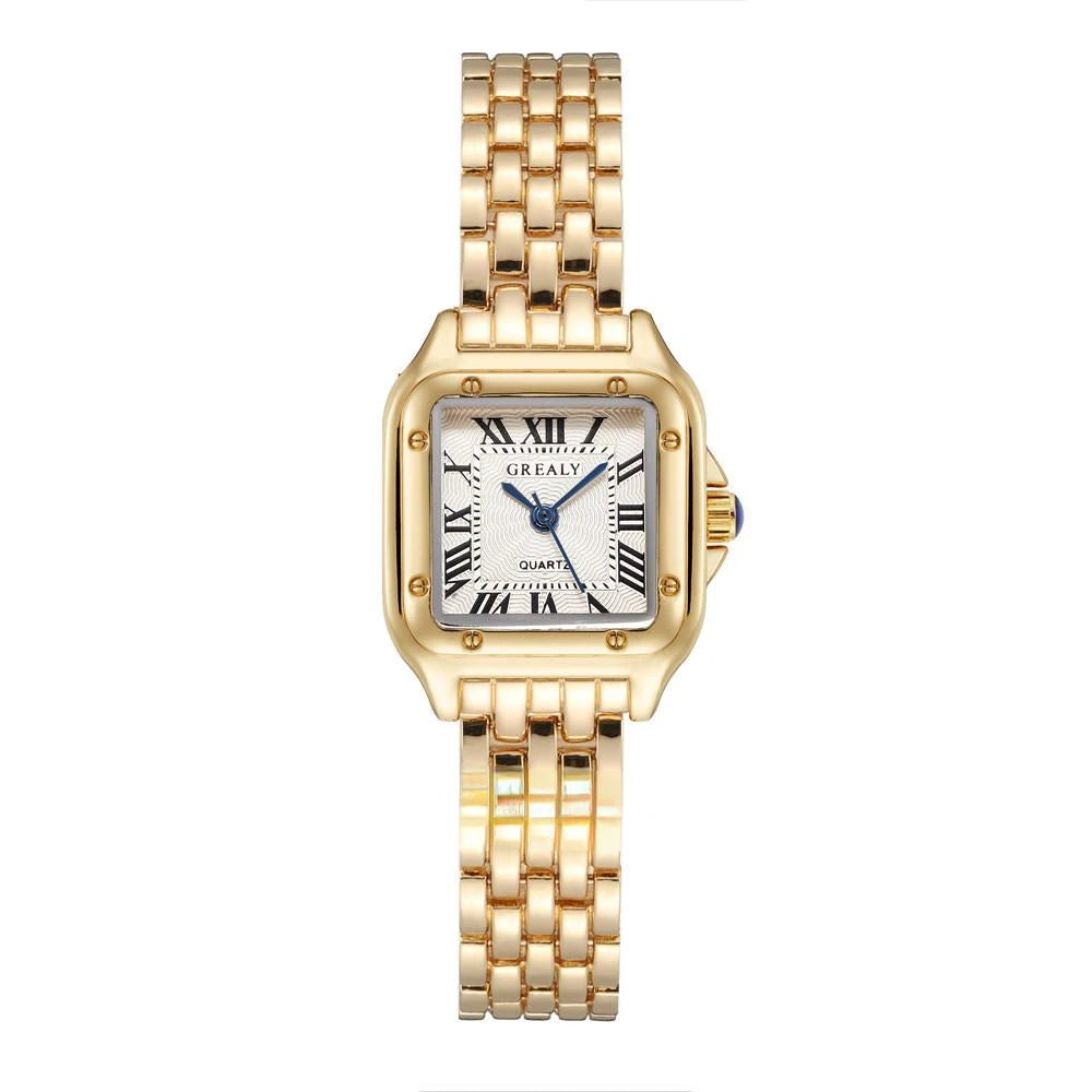 2023 Luxury Women's Fashion Square Watches Gold Alloy Strap Ladies Quartz Wristwatches Qualities Female Roman Scale Clock Qme
