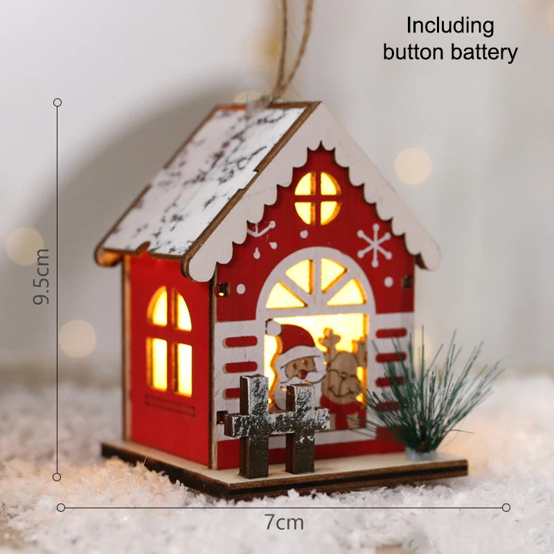 LED Wooden Christmas House Mini Xmas Snow Houses Wooden Winter Village Building Figurines Table Ornaments Holiday Party Decor Qme A7