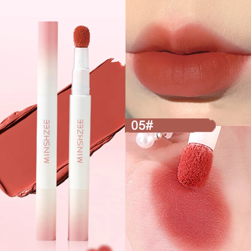 Liquid Lipstick With Cushion Applicator Velvet Matte Lip Gloss Moisturizing Creamy Soft Liquid Blush Lip Stick Multi-uses Makeup Qme 05-MINSHZEE