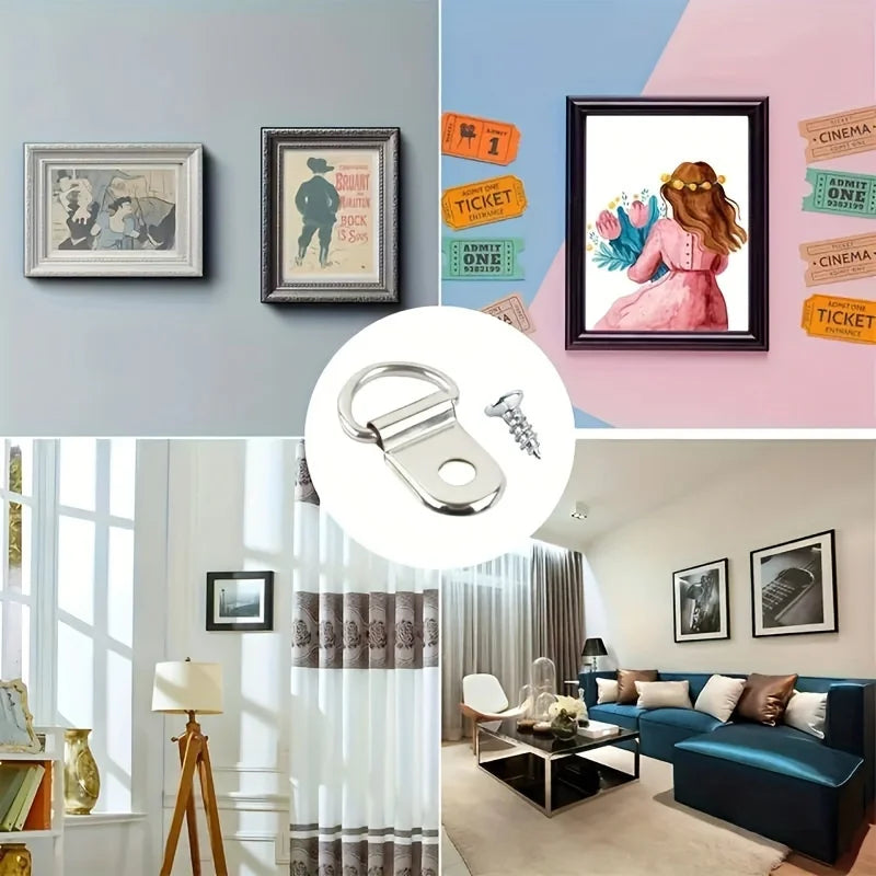 D Ring Picture Hanging Hooks With Screw,Metal D Shape Frame Hanging Hardware For Photo Frame Canva Painting Wall Mount Hanging ﻿ Qme