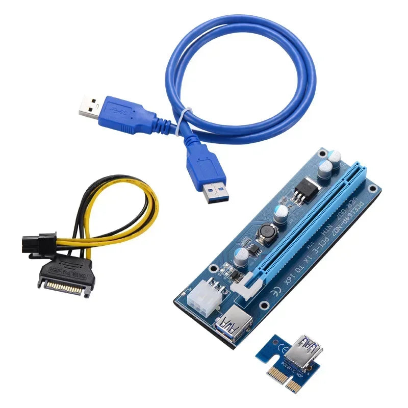 PCI-E 1X To 16X Riser Card, PCI-E SATA To 6Pin Power Cable, USB 3.0 For Bitcoin Mining Miner Qme