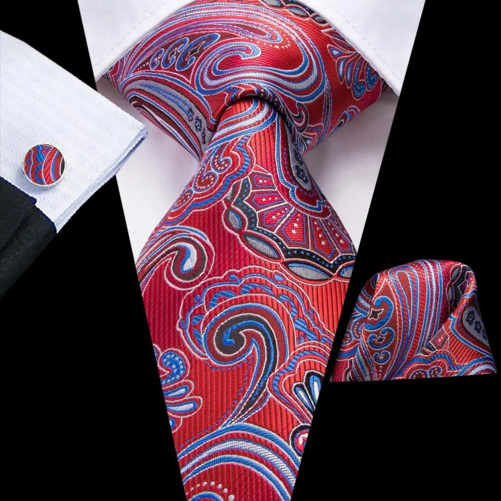 Hi-tie Men Fashion Paisley Sage Green Necktie Handkerchief Cufflinks