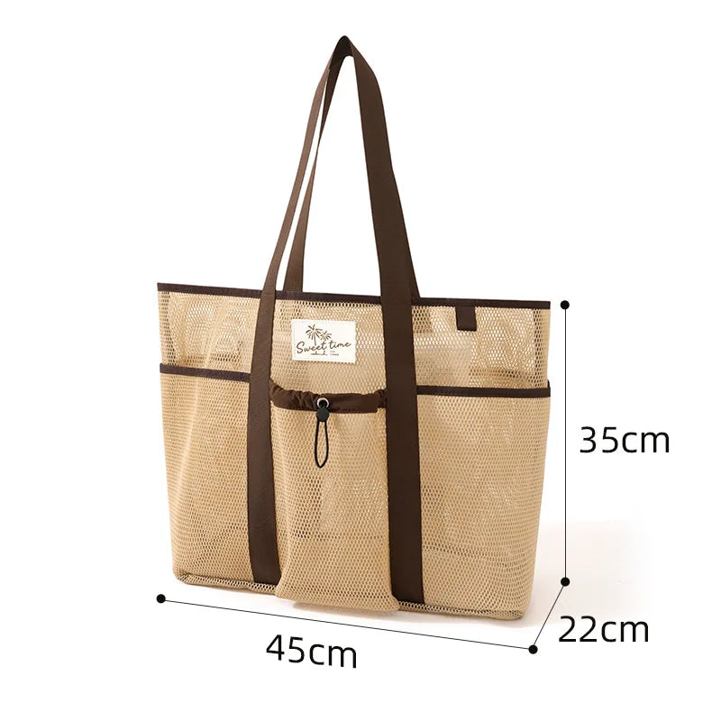 A Mesh Gym Beach Tote Bag Large Capacity Portable Handheld Travel Bag Swimming Swimsuit Storage Pouch for Outdoor Vacation Qme