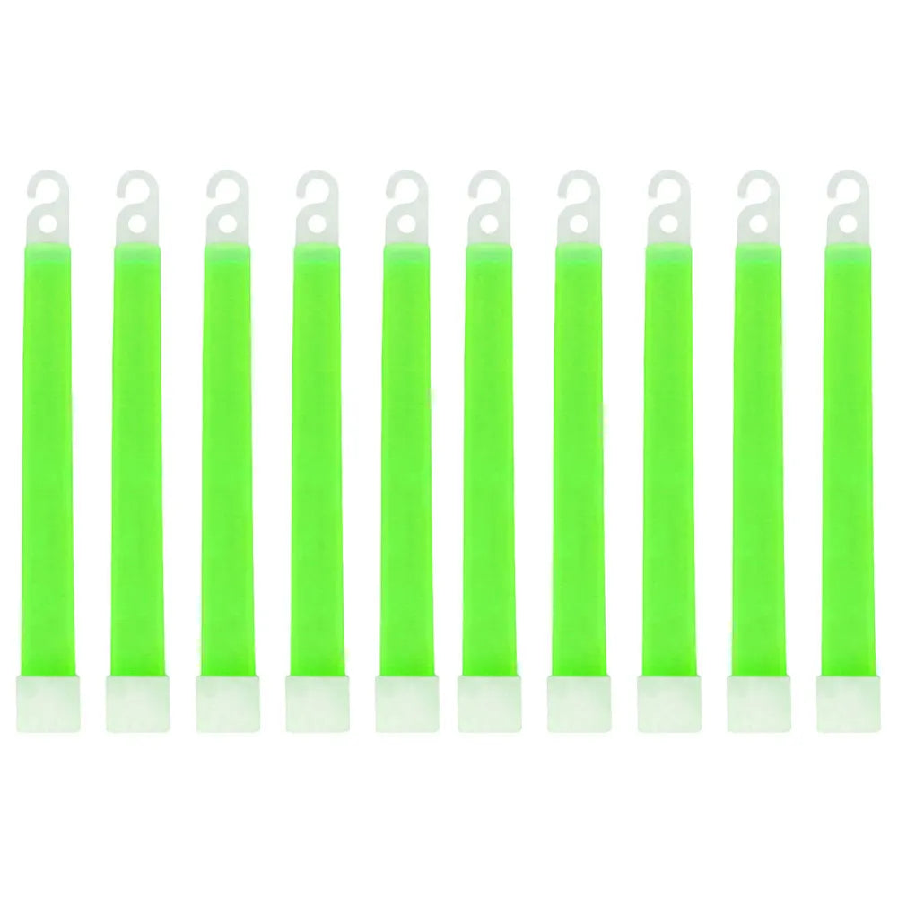 10pcs Outdoor Emergency Glow Sticks Waterproof Hiking Camping Equipment 6 Inch Concert Party Light Stick with Hook Qme green