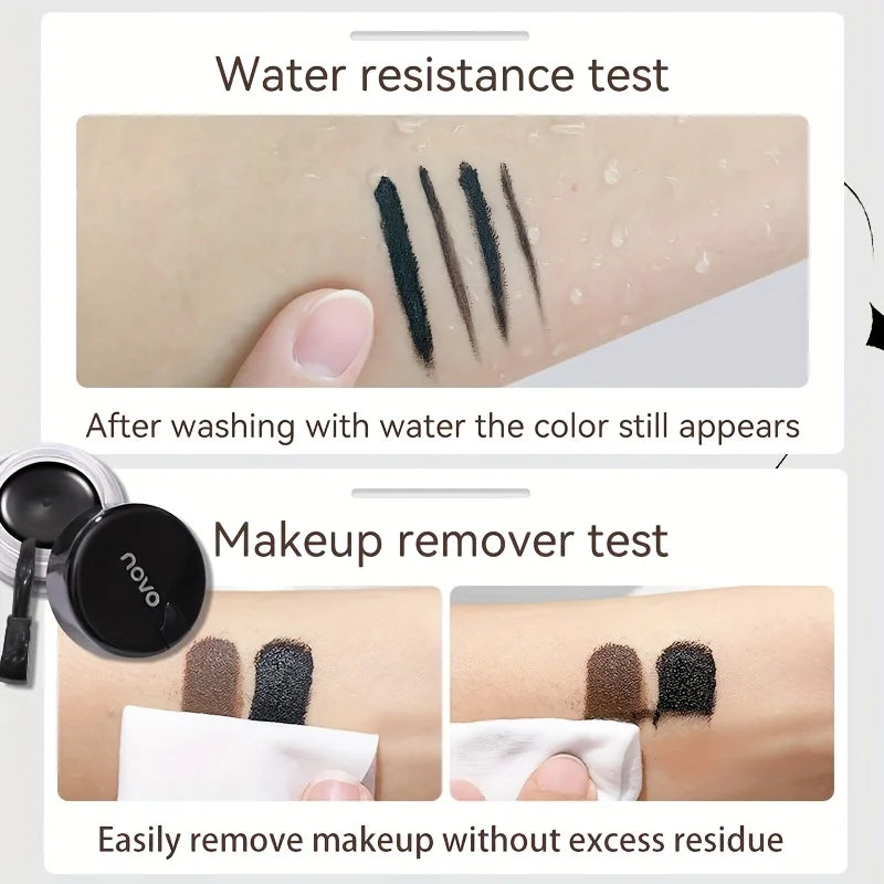 Portable Gel Eyeliner Black and Brown, Water Proof Smudge Proof Eyeliner Cream, Quick Drying Last for All Day Long Brow Eyeliner Qme