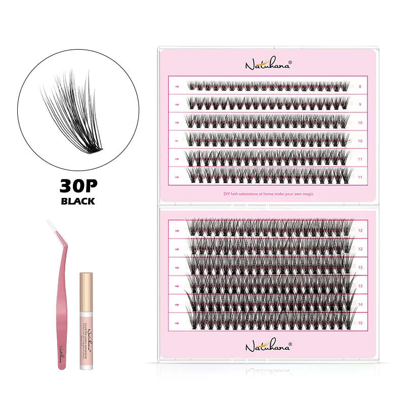 NATUHANA DIY Lash Extension 240 Clusters Individual Lashes 10P 20P Qme