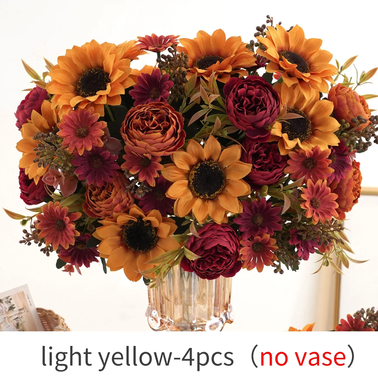 Simulated Flowers Autumn Sunflowers Sunflowers Wedding Home Fake Flowers Simulated Bouquet Qme 4pcs Yellow coffee