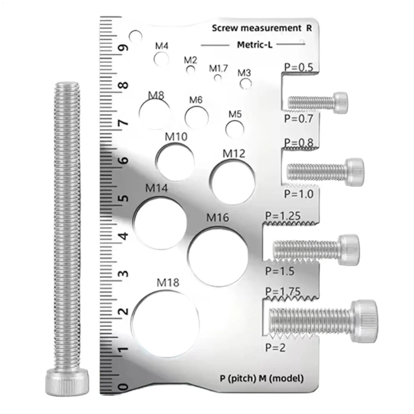 Thread Gauge Screw Measuring Ruler Easy-to-Read Thread Gauge Ruler for Woodworking Mechanical Workshop Automotive Metalworking Qme