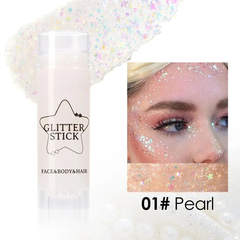 Sparkling Sequins Glitter Gel Stick Highgloss Shine White Pearl Pink Eyeshadow Glitter Face Body Painting Brighten Stage Makeup Qme 01