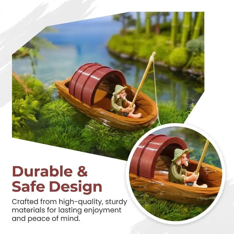 Mini Floating Boat Fisherman Realistic Micro Landscape Models Qme