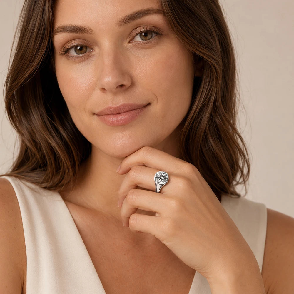 Signet Ring Vintage Star Fine Jewerly For Women Men Summer Energetic Gift In 925 Sterling Silver Qme