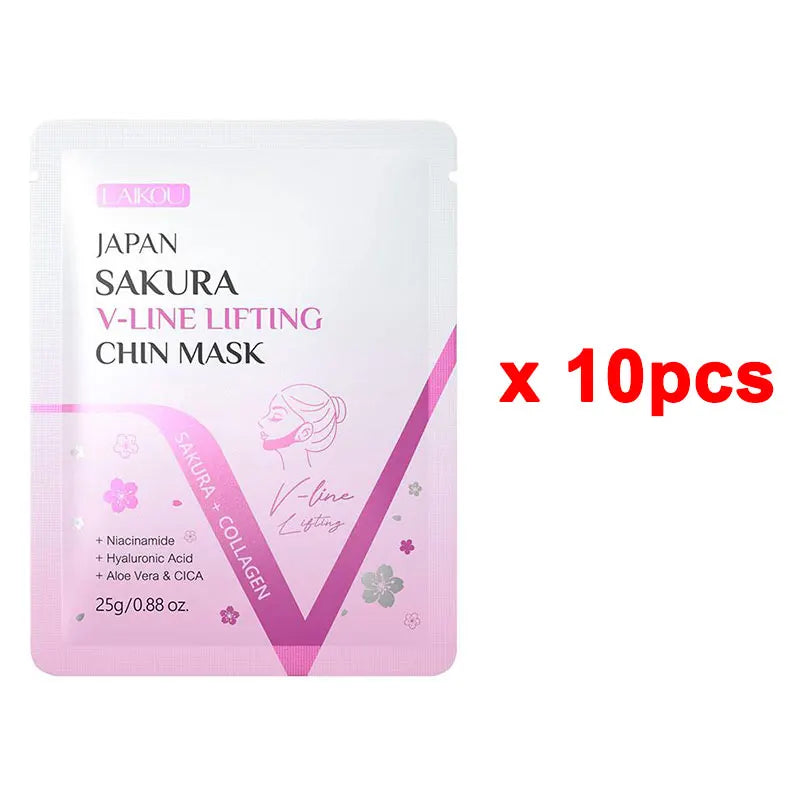 Sakura V Shape Lifting Up Face Mask Nourishing Double Chin Reduce Qme 10pcs