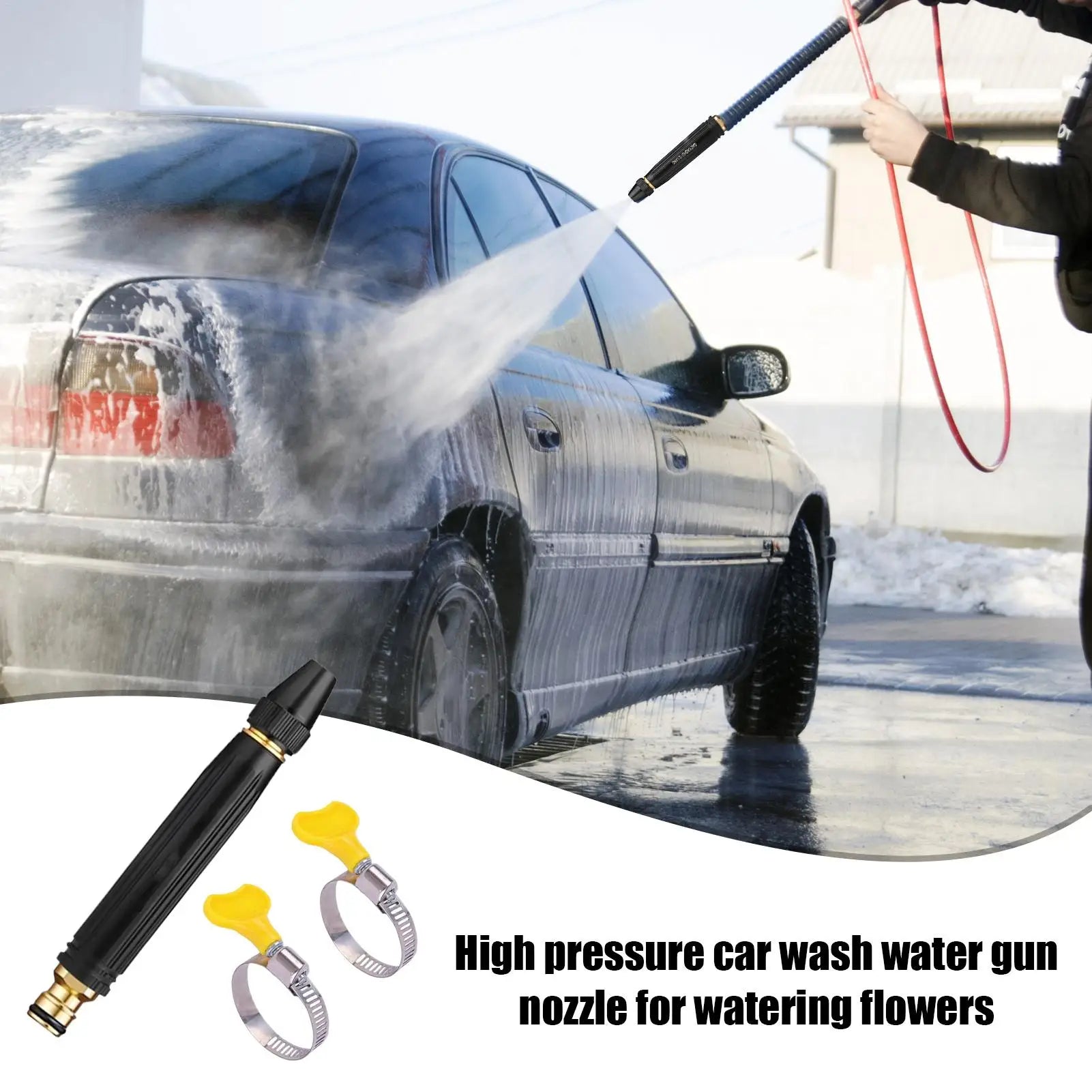 Adjustable Car Wash Water Gun Pressure Metal Straight Nozzle Washer Qme