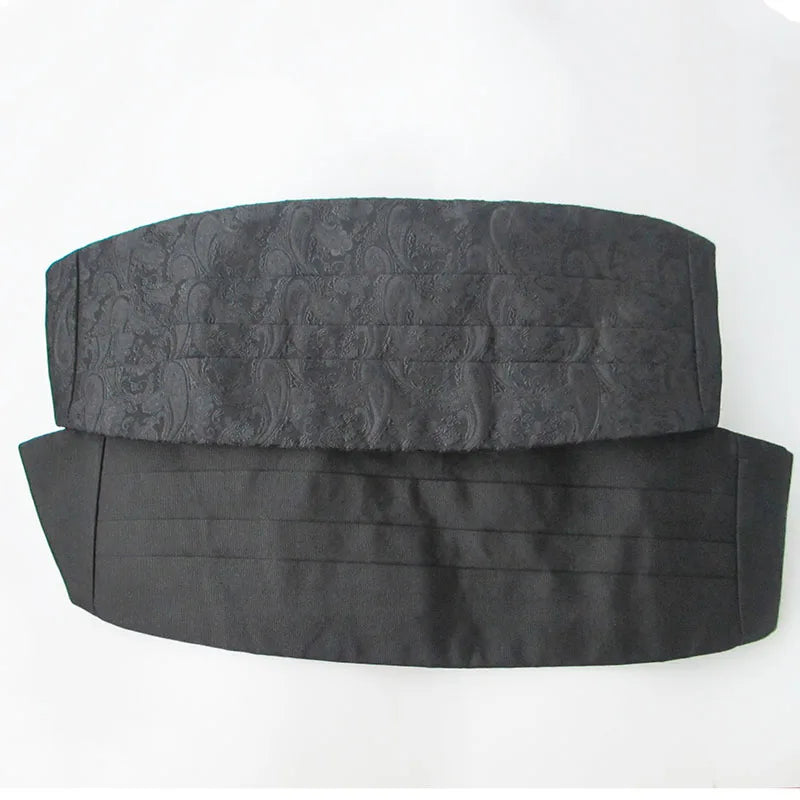 Men's Classic Cummerbund Black Silk Buckle Elastic Bellyband Formal Qme