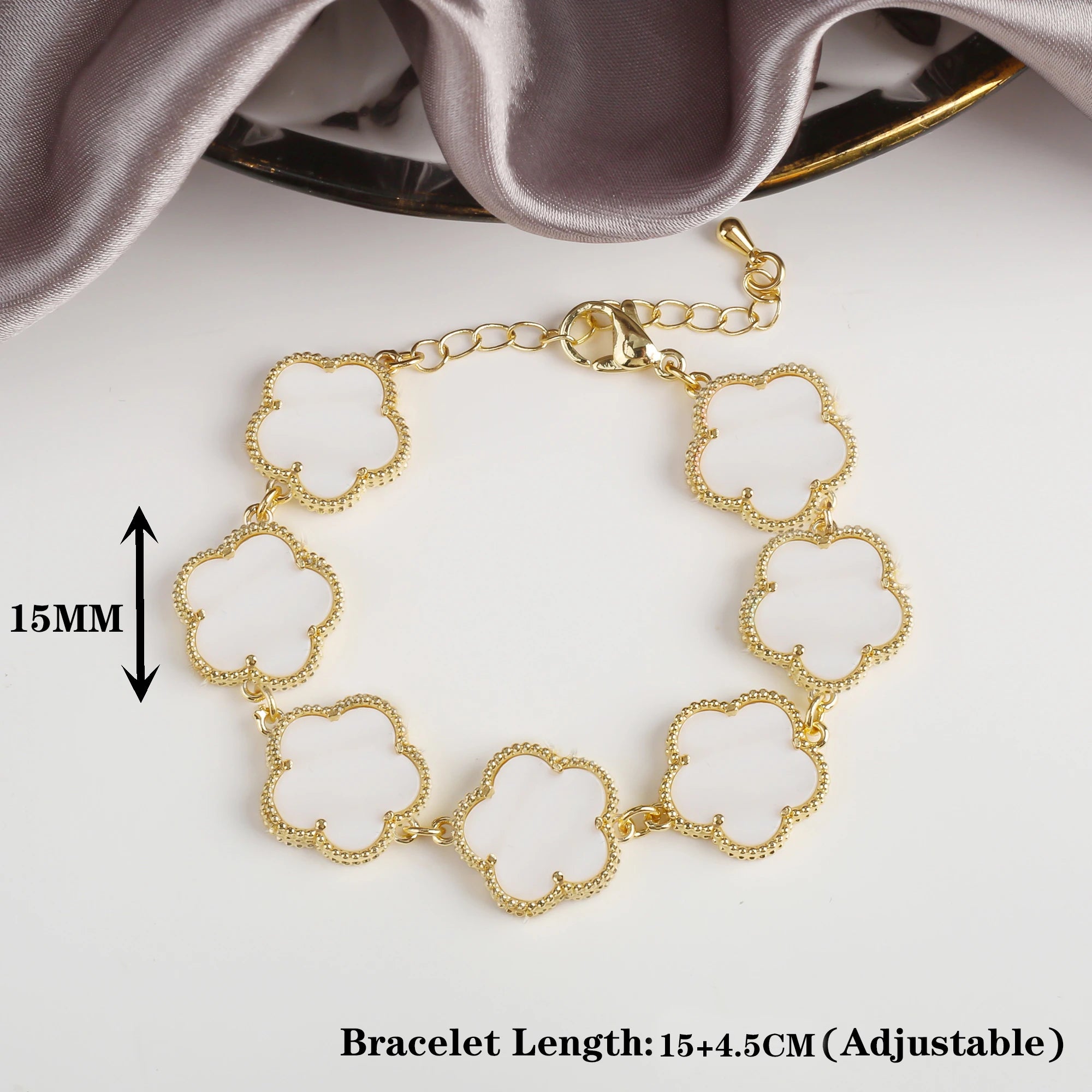 10 Color Classic Natural Stone Five Leaf Flower Bracelet For Women Party Wedding Daily Wear Brand Jewelryl Gift Free Shipping Qme White Gold