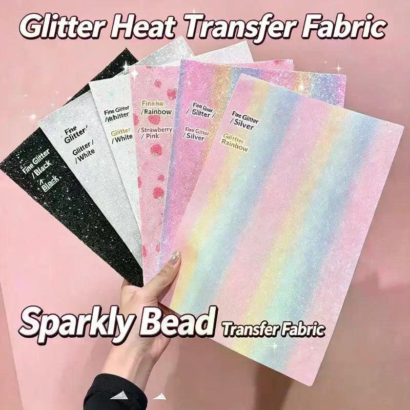 5/7Pcs Rainbow Gradient Glitter Fabric Sheets Sparkle Ironing Paper For DIY Fuse Beads Craft Bag Decoration Handmade Projects Qme