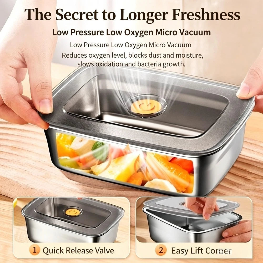 Food Storage Container Airtight Leakproof Lunch Box Freezer Microwave Safe Metal Meal Prep Box Refrigerator Food Keeper with Lid Qme