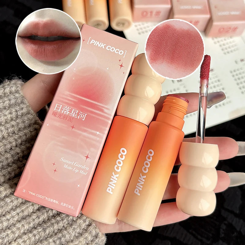PINK COCO Sunset Galaxy Lip Glaze Matte Velvet Mud Low-saturation Qme