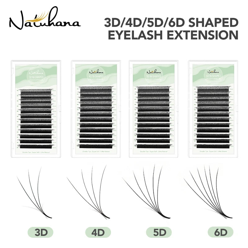 NATUHANA W Shape Eyelashes Extensions 3D 4D 5D 6D Shaped Brown Black Qme