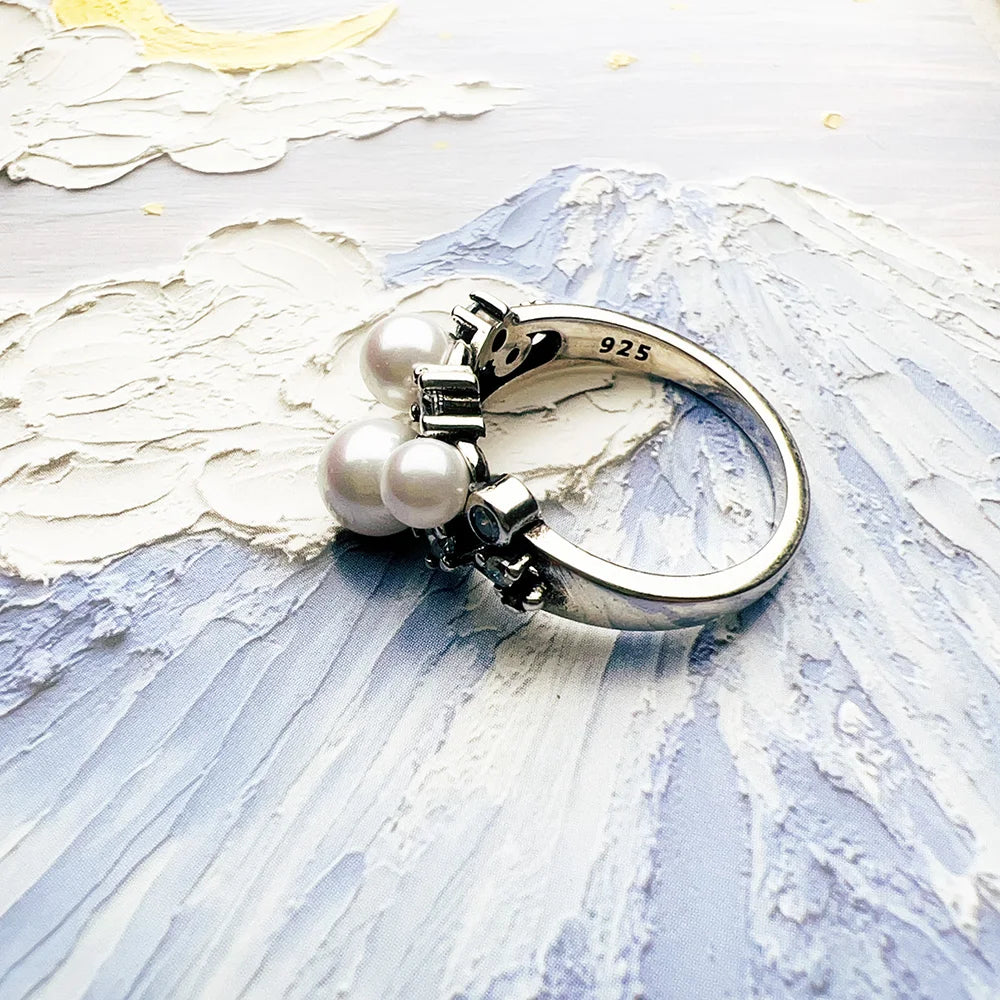 Freshwater Pearls with White Stones Ring Europe Style New Fine Jewerly Trendy Gift In 925 Sterling Silver For Women Qme